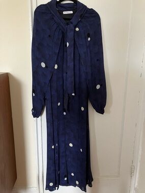 Rodebjer Yara Moons Navy Polka Dot Tie-Neck Batwing Maxi Dress